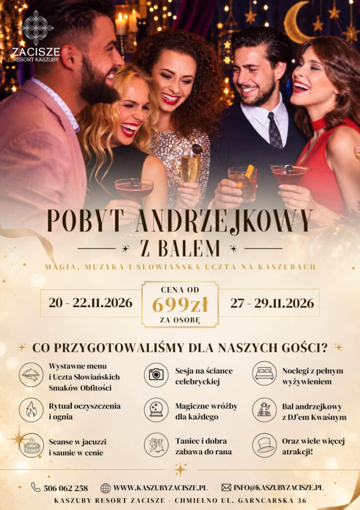 Pobyt andrzejkowy z balem na Kaszubach 2026 - plakat